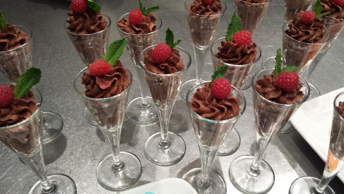 Chocolate mousse with raspberries for a sweet treat